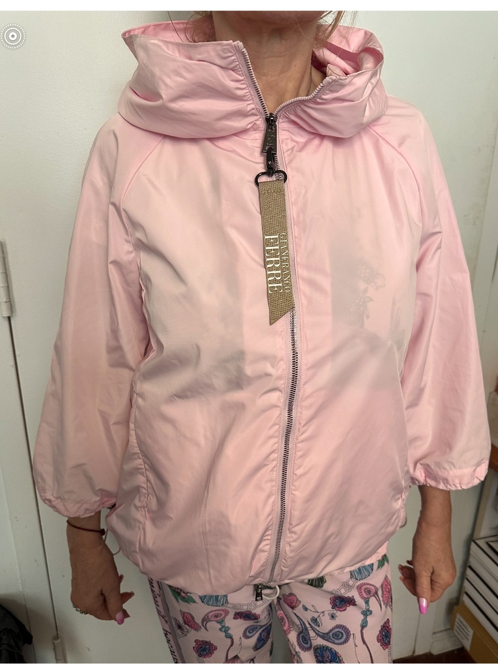 Gianfranco Ferre Pale Pink Hooded Bomber Jacket